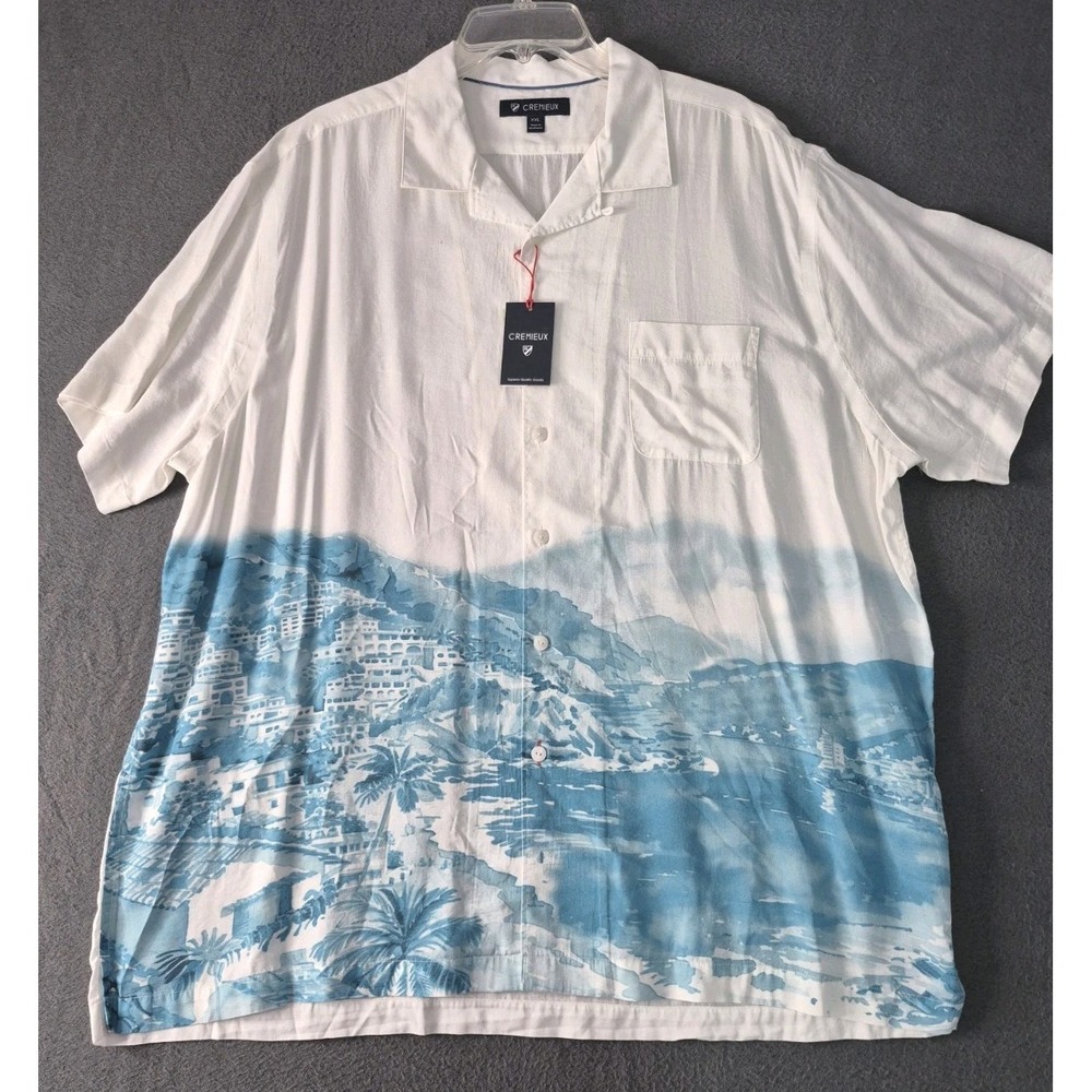 Cremieux Blue Label St Tropez Short Sleeve Camp Landscape Print Woven Shirt XXL
